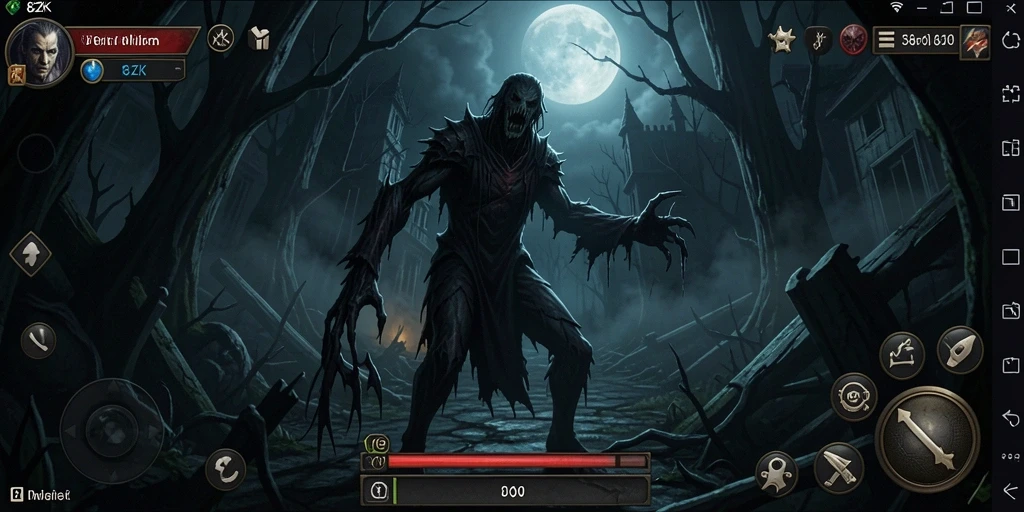 Screenshot gameplay 8ZK dengan suasana mencekam dan menakutkan.