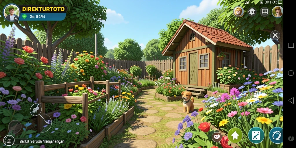 Screenshot gameplay DIREKTURTOTO yang menampilkan aktivitas berkebun seru.