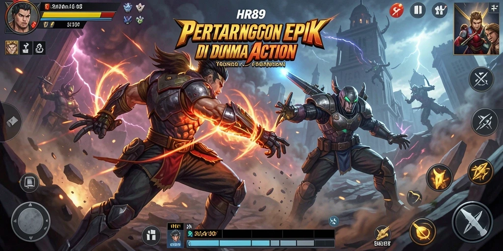 Tampilan aksi seru dari gameplay HR89 dengan pertarungan mendebarkan.
