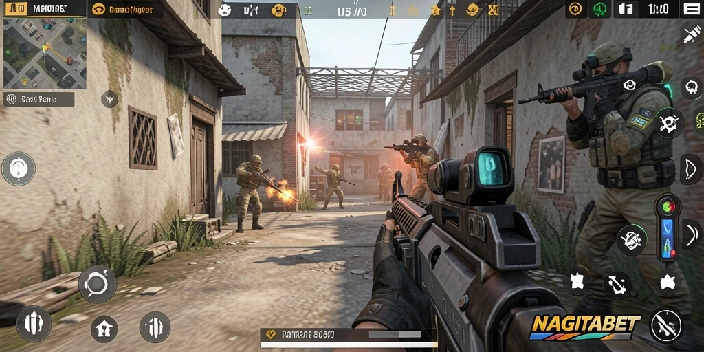 Tampilan seru gameplay NAGITABET dengan aksi tembak-menembak intens.