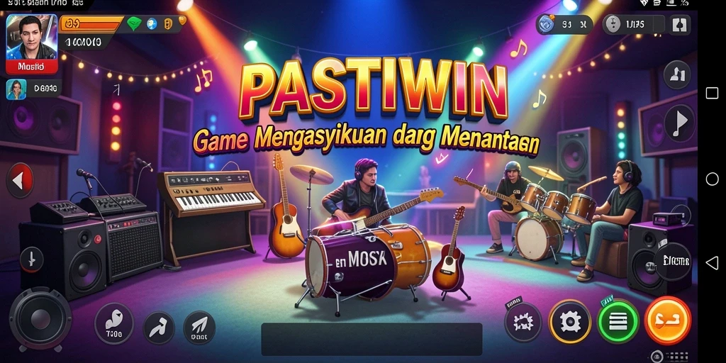 Screenshot utama gameplay PASTIWIN yang menampilkan tantangan musik.