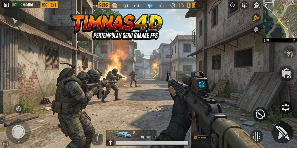 Tampilan seru gameplay <strong>TIMNAS4D</strong> dalam pertempuran FPS.