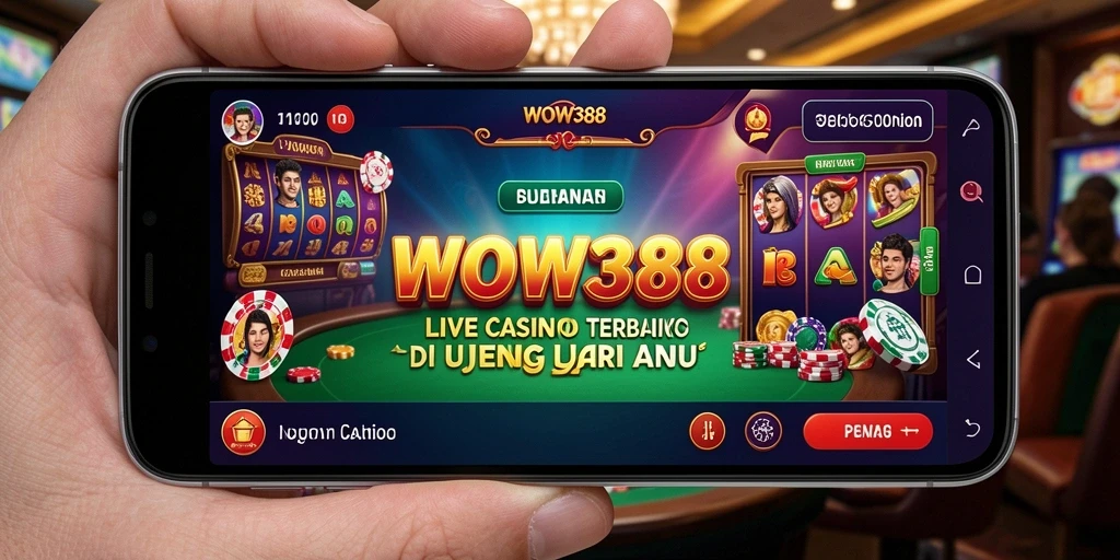 Tangkapan layar WOW388 menampilkan dealer langsung dalam permainan kasino.